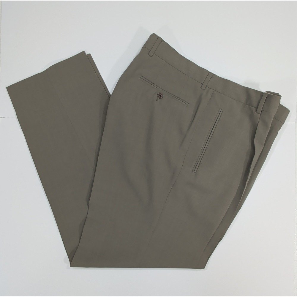 Hugo Boss Mens Galilei/Sigma Dress Pants 42R Brown Pleated Virgin Wool Slacks